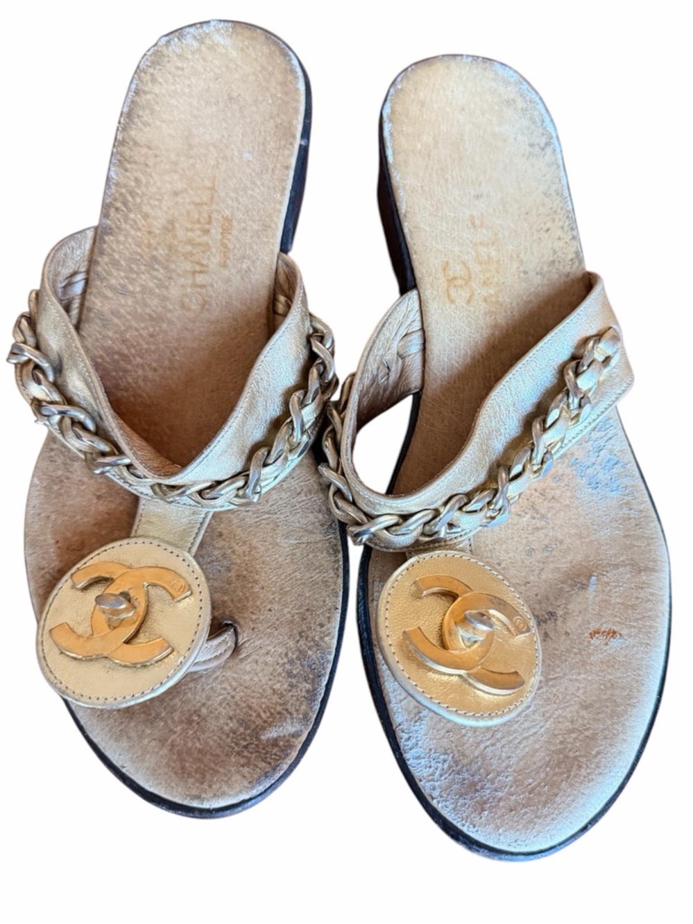 CHANEL Sandals Coco Mark Turn lock Chain Sandals size 6 - Picture 7 of 14